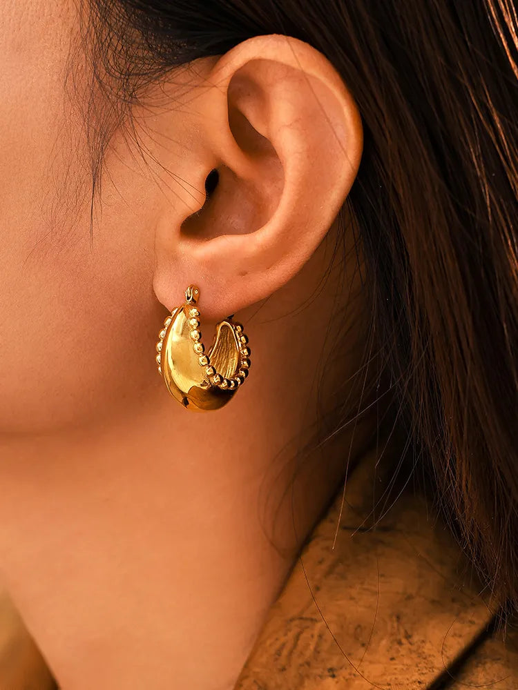 Small Bead Double C Earrings – Titanium Steel Gold Plated, Exquisite & Versatile