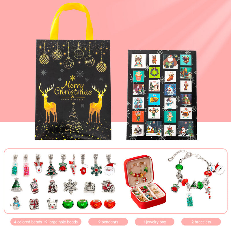 DIY Creative Children’s Bracelet Jewelry – 24-Grid Calendar Christmas Holiday Surprise Blind Box Silver Set