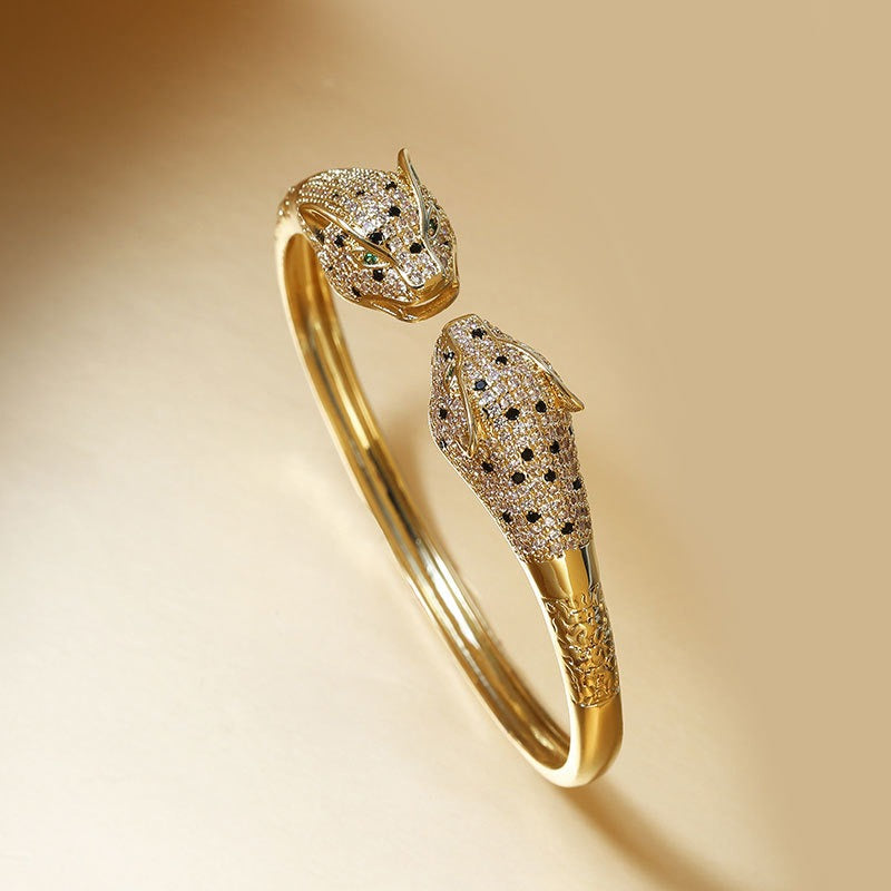 Copper Plated 18K Gold Micro Set Zircon Leopard Bracelet – Luxury Women’s Fashion Jewelry