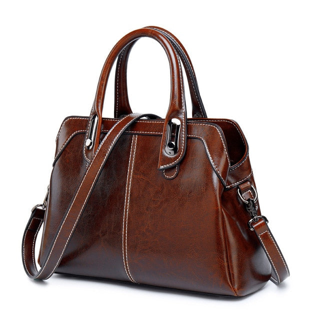 Vintage Business Genuine Leather Handbag – Luxury Women’s Designer Shoulder & Crossbody Satchel