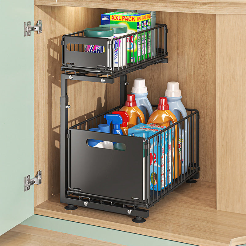 2-Tier Pull-Out Cabinet Organizer – Adjustable Under-Sink Kitchen Basket & Drawer Slide Spice Rack