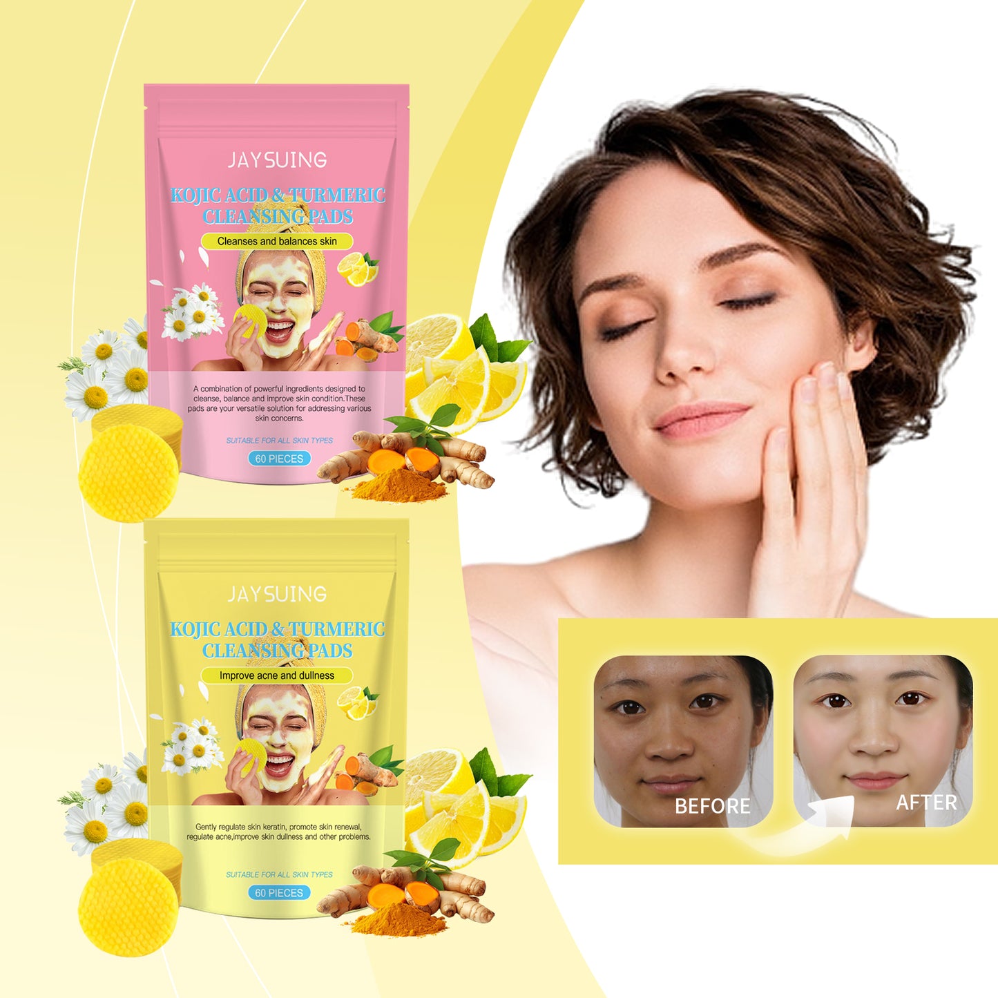Kojic Acid and Turmeric Cleansing Pad – Gentle Water-Oil Balanced Skin Care Pad