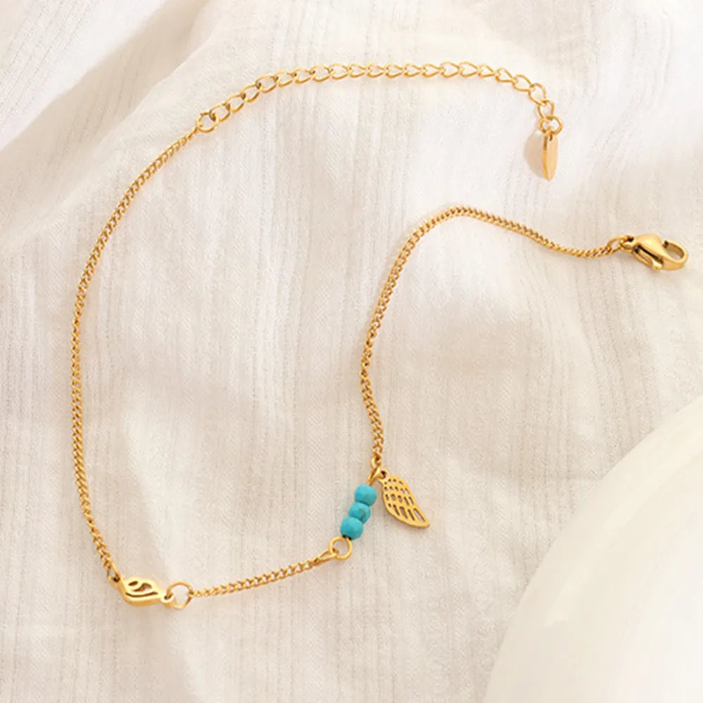 Titanium Steel Gold Plated Wing Charm Anklet Bracelet – Dainty & Trendy Accessory