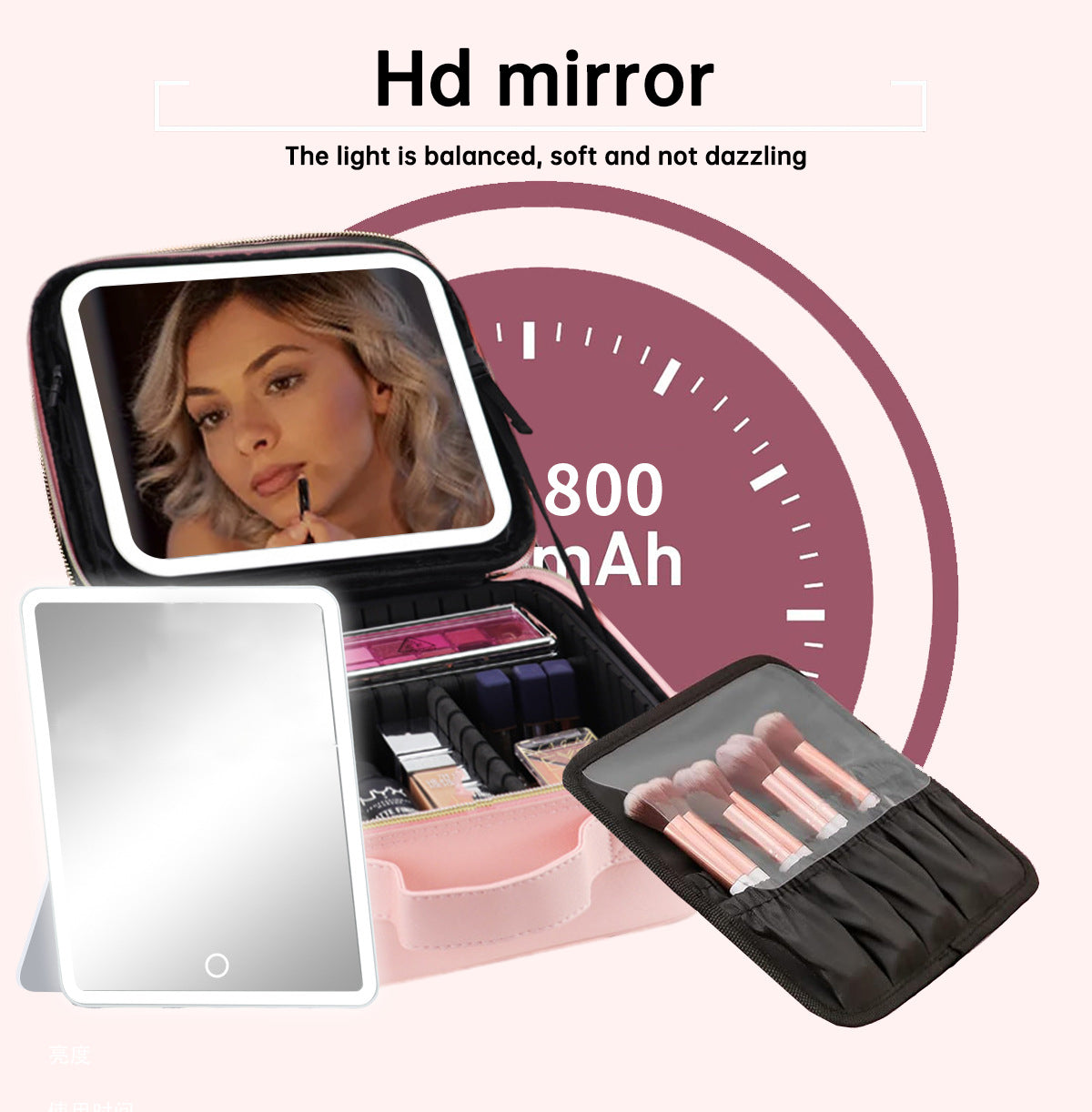 Light Up Box Vanity Organizer Portable Makeup Bag Mirror with LED Light – Travel Cosmetic Storage Case