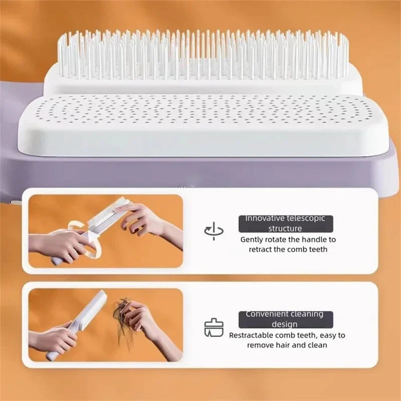 Automatic Self Cleaning Rotating Hairbrush – Anti Static Scalp Massage Comb for Smooth Hair