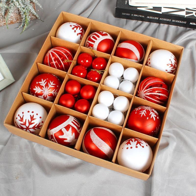 Christmas Ball Gift Set – Creative Painted Red & White Plastic Hanging Tree Decoration Ornaments