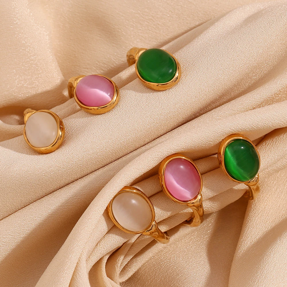 Oval Natural Stone Green Agate Pink Crystal 18K Gold Plated Bracelet – Luxury Women’s Jewelry