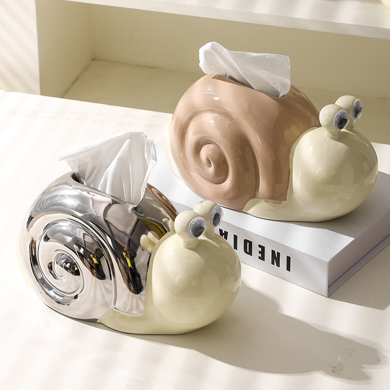 Creative Kitchen Desktop Tissue Box – Cute Cartoon Snail Ceramic Living Room & Dining Table Tissue Box