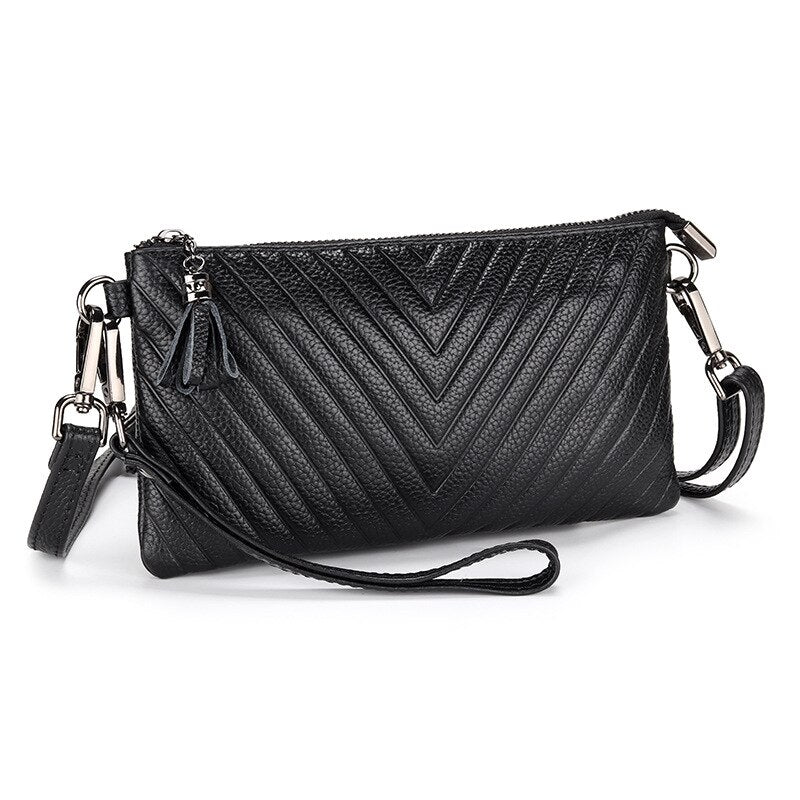 New Genuine Leather Women’s Shoulder Bag – Luxury Crossbody Messenger Handbag with Slim Zipper Purse