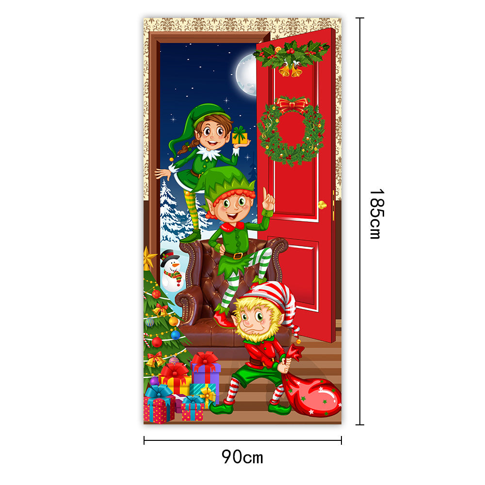 Christmas Door Curtains & Flags – Santa Claus & Puppies Hanging Cloth Background Decoration