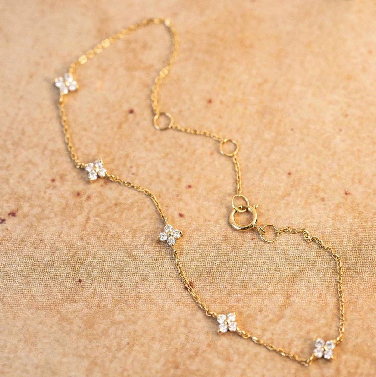 925 Sterling Silver Zircon Bracelet – Five Small Flower Gold & Silver Party Wedding Jewelry