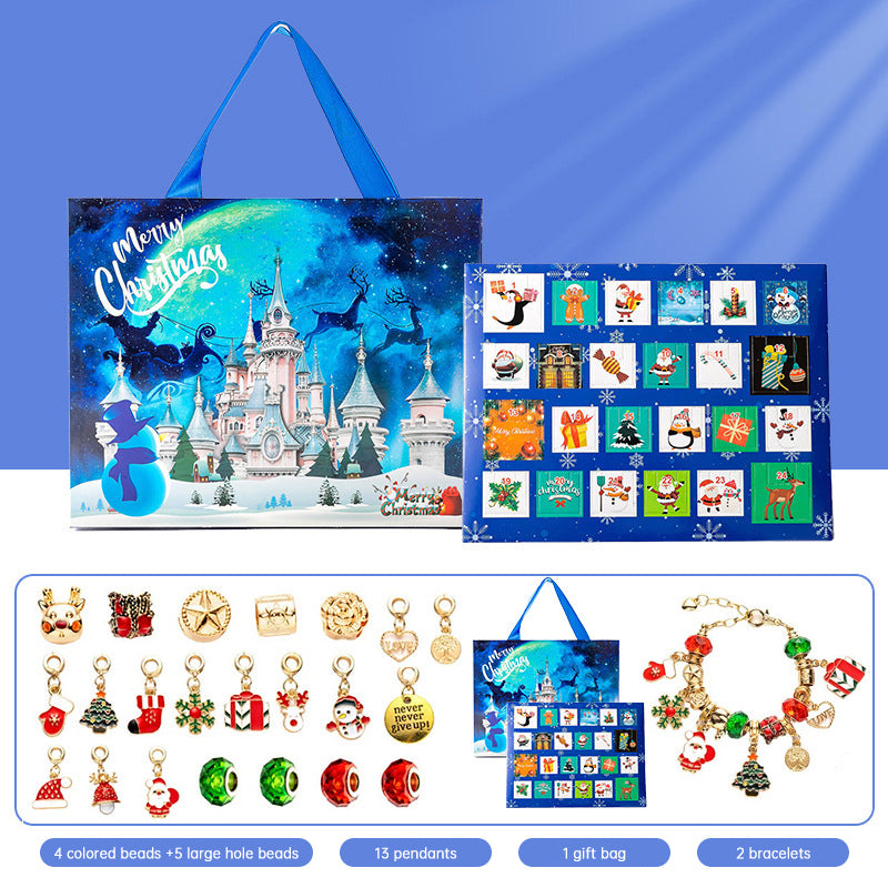 DIY Creative Children’s Bracelet Jewelry – 24-Grid Calendar Christmas Holiday Surprise Blind Box Silver Set