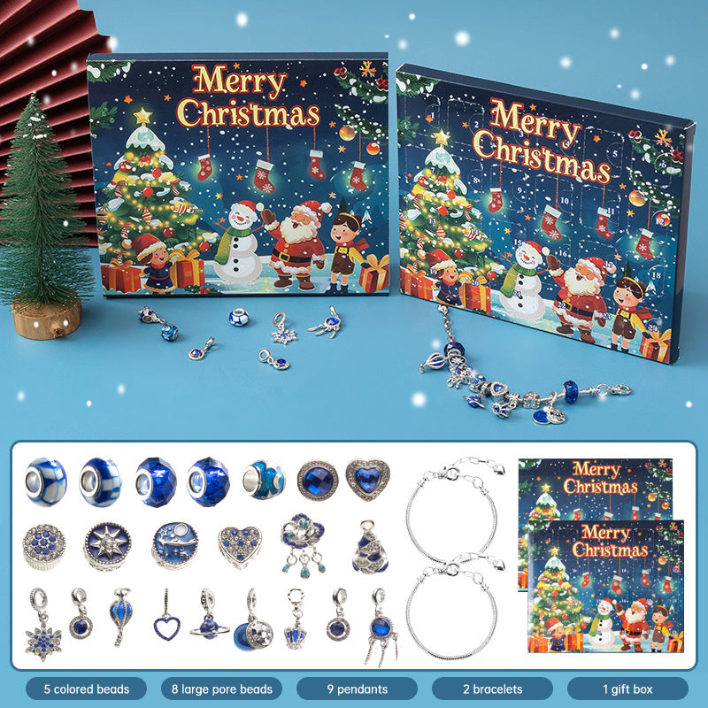DIY Creative Children’s Bracelet Jewelry – 24-Grid Calendar Christmas Holiday Surprise Blind Box Silver Set