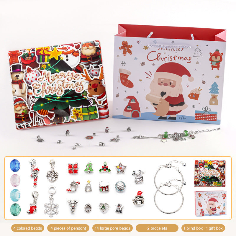 DIY Creative Children’s Bracelet Jewelry – 24-Grid Calendar Christmas Holiday Surprise Blind Box Silver Set