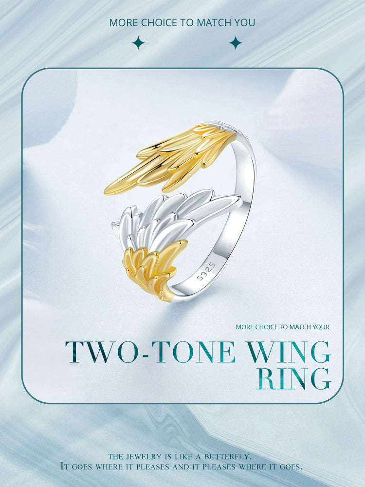 14K Gold Plated Wing Opening s925 Silver Ring –  Luxury Adjustable Fashion Jewelry