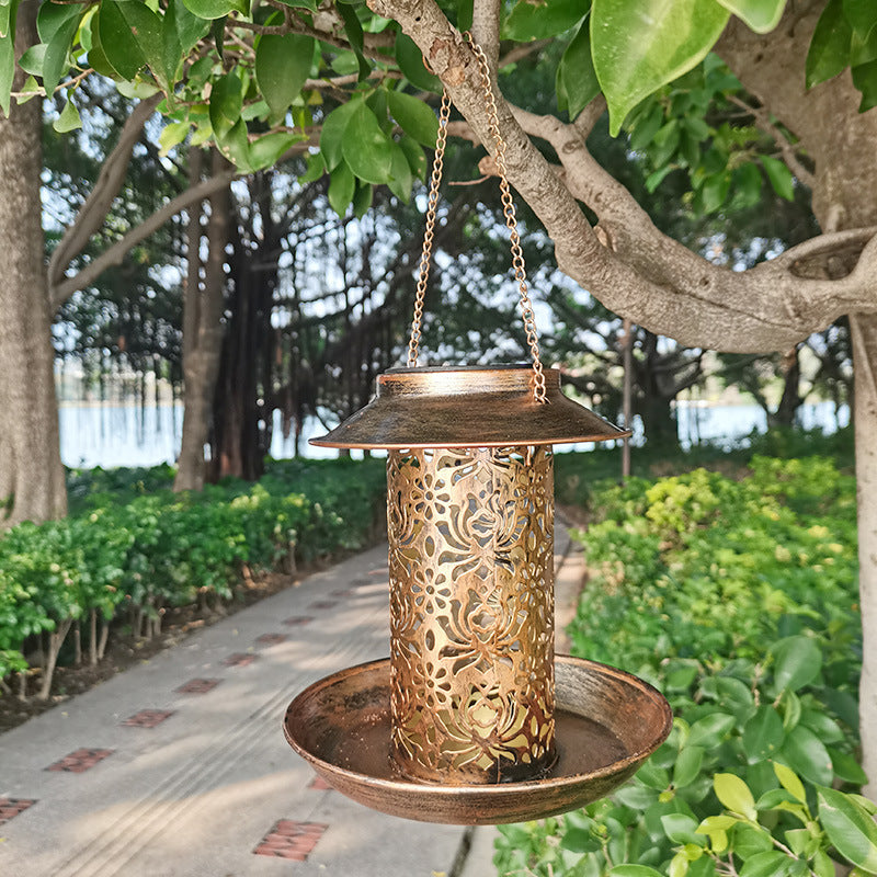 Outdoor Solar Powered Lamp & Metal Hanging Bird Feeder – Dual-Purpose Feeding and Watering Decorative Lamp