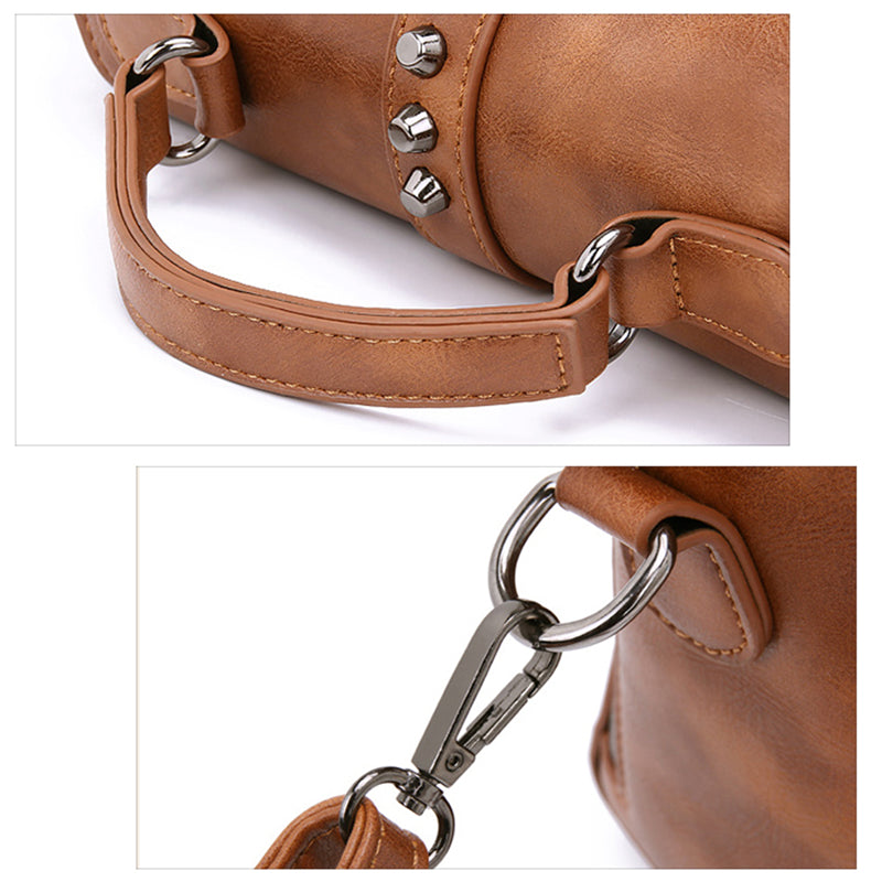 White Vintage Oil Leather Luxury Handbags – Designer Crossbody & Rivet Small Handbag for Women