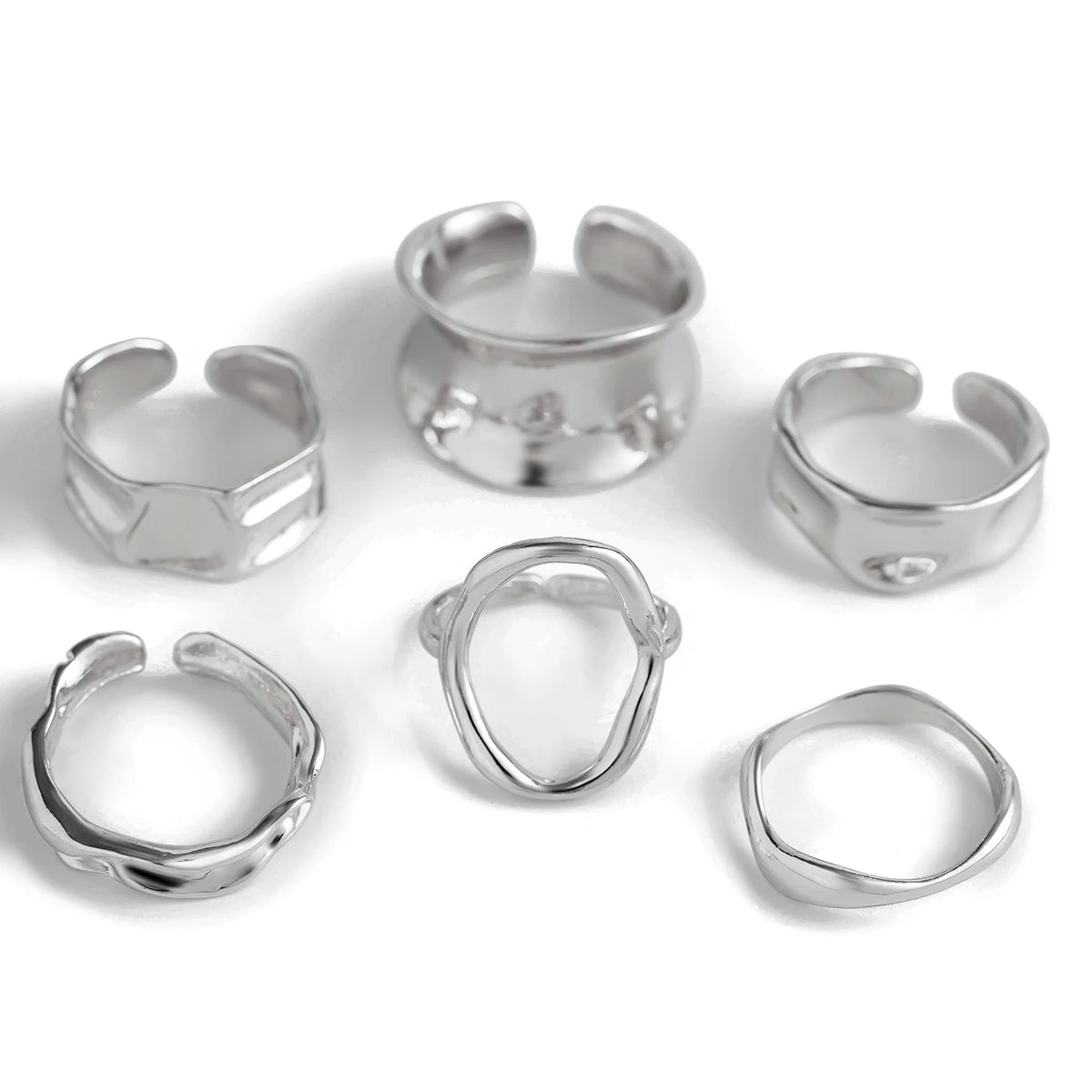 Ingemark 6Pcs Punk Irregular Hollow Folded Metal Cuff Rings – Vintage Geometric Adjustable Open Finger Rings for Women