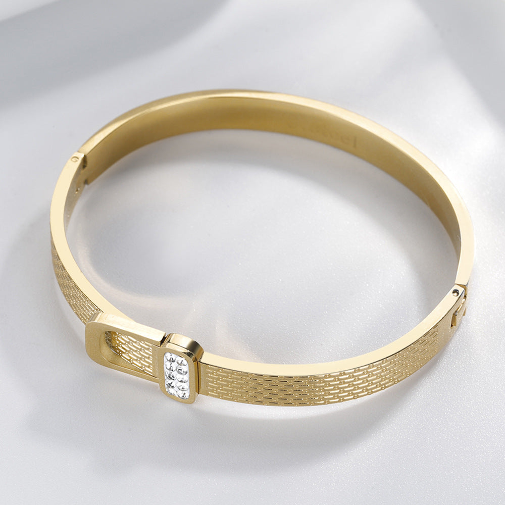 Gold Diamond Titanium Steel Bracelet – Luxury Couple Letter Engraved Jewelry Gift