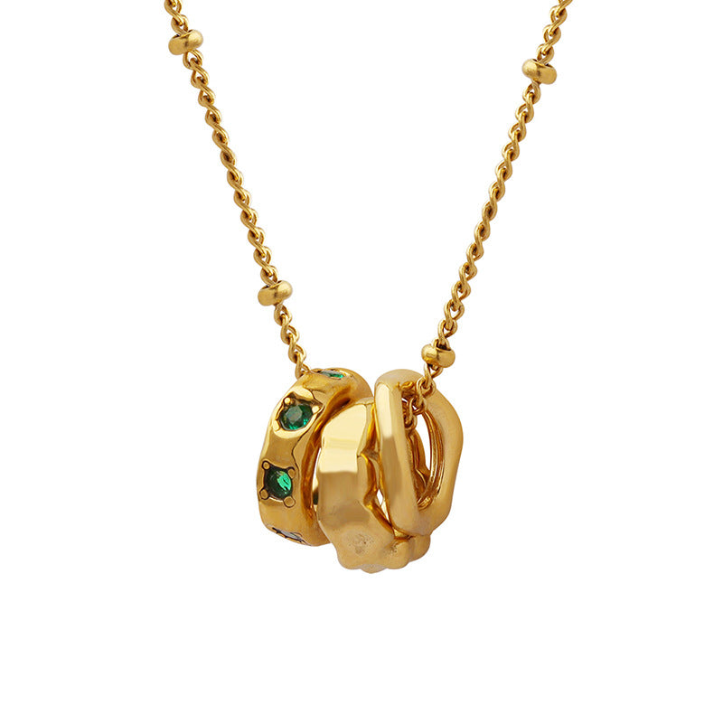 Titanium Steel Pendant Inlaid with Zircon Necklace – Fashion OL Versatile Three-Ring Buckle Jewelry for Women