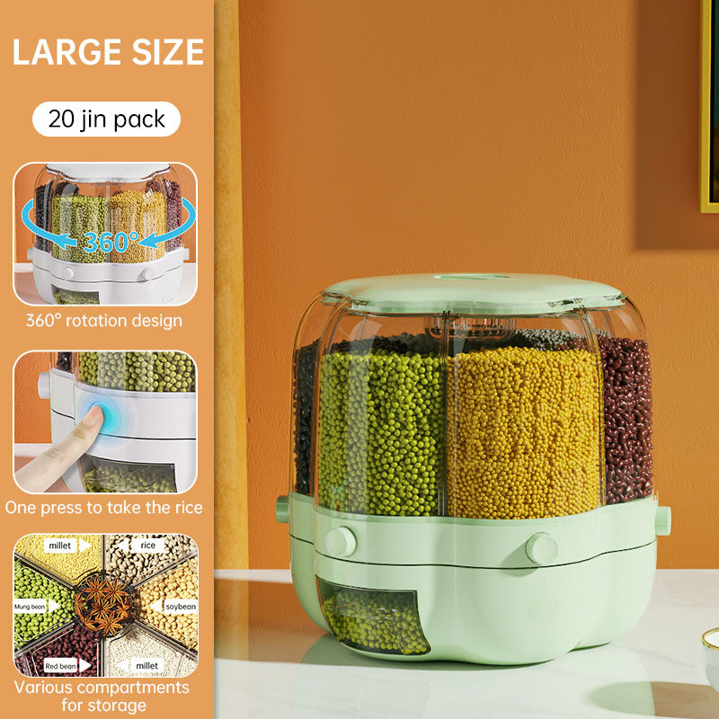 Rotatable Grain Storage Box – Divided Compartments, Insect & Moisture-Proof Household Storage
