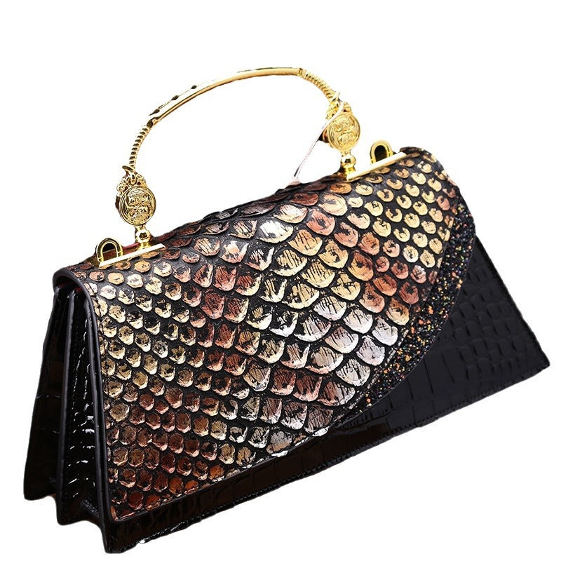 Snake Grain Leather Trapezoid Shoulder Bag – Fashionable Single Crossbody Bag for Women