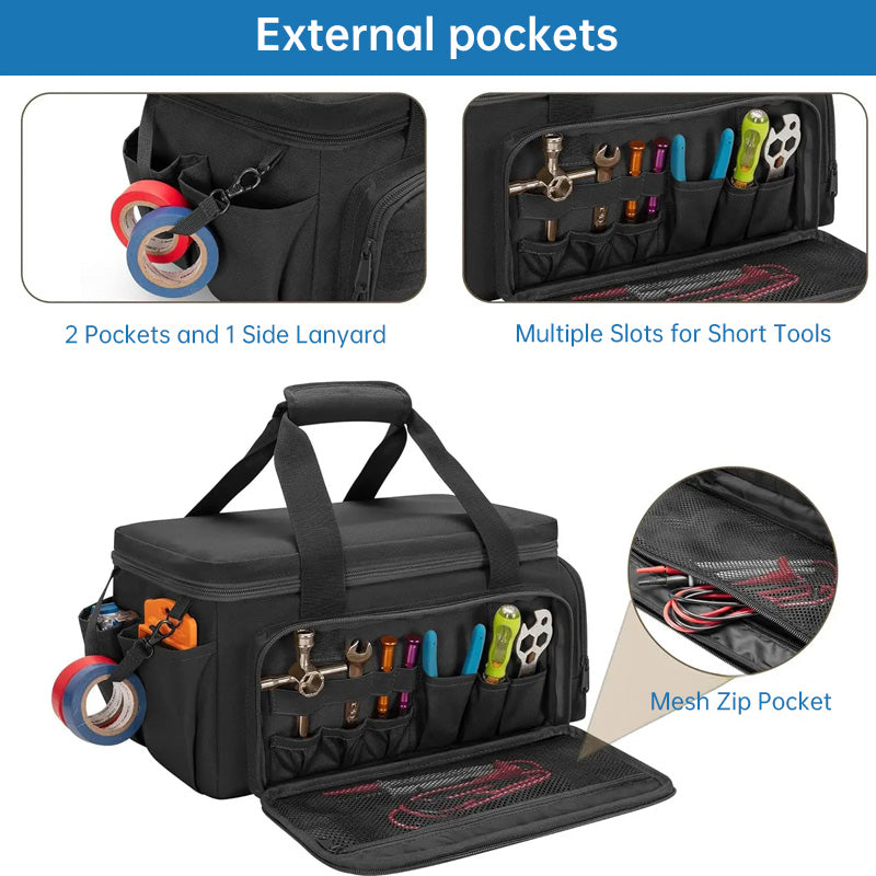 14-Inch Heavy-Duty Tool Bag Set – 2 Bags with Non-Slip Organizer, Multi-Pocket Electrician Tool Storage