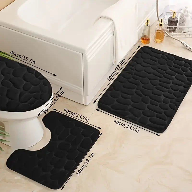 3pcs Embossed Quick-Drying Bath Mat Set – Non-Slip, Soft & Durable