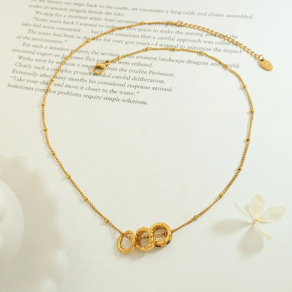 Titanium Steel Pendant Inlaid with Zircon Necklace – Fashion OL Versatile Three-Ring Buckle Jewelry for Women