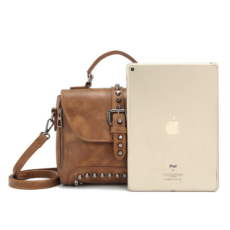 White Vintage Oil Leather Luxury Handbags – Designer Crossbody & Rivet Small Handbag for Women