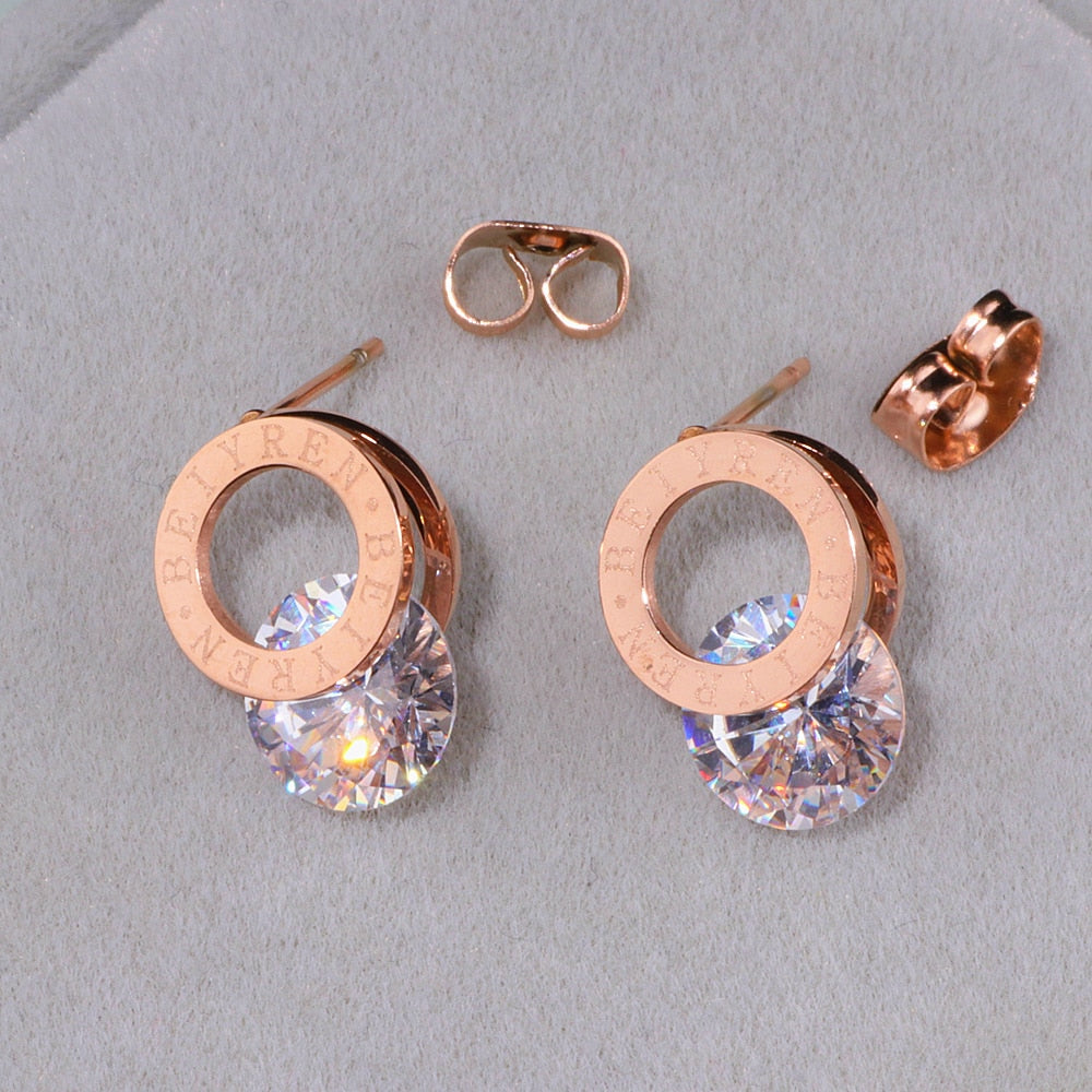 Trendy Shine AAA Zirconia Rose Gold 316L Stainless Steel Stud Earrings – Fashion Jewelry WX028