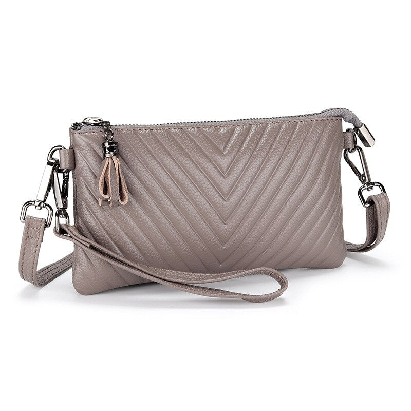 New Genuine Leather Women’s Shoulder Bag – Luxury Crossbody Messenger Handbag with Slim Zipper Purse