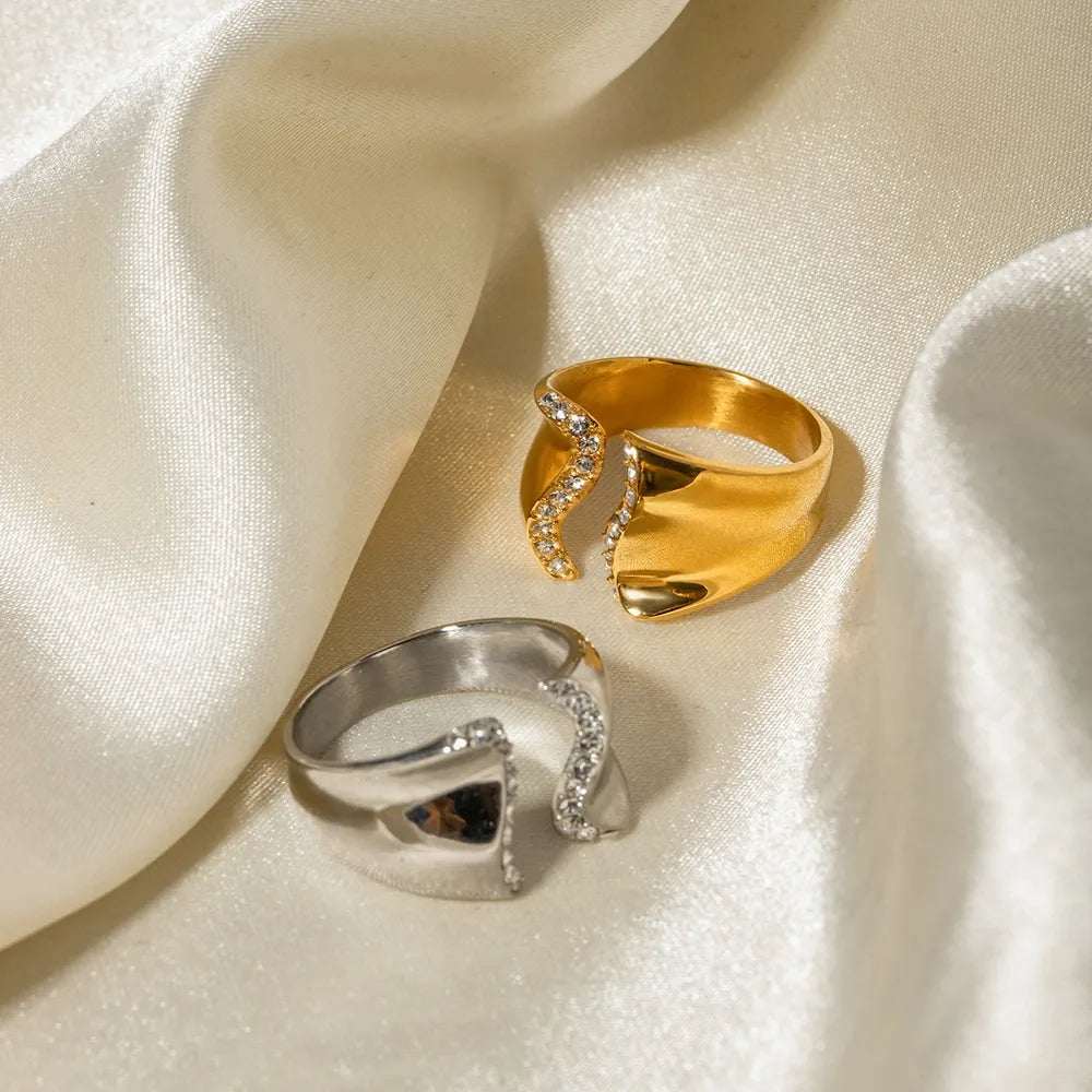 18K Gold-Plated Zircon Stainless Steel Inlaid Rhinestone Bypass Ring – Elegant Luxury Jewelry Gift