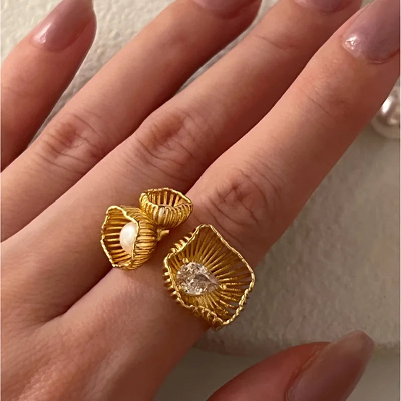 Gold Plated Golden Pearl Wings Ring – Retro Couple Thai Silver Jewelry Gift