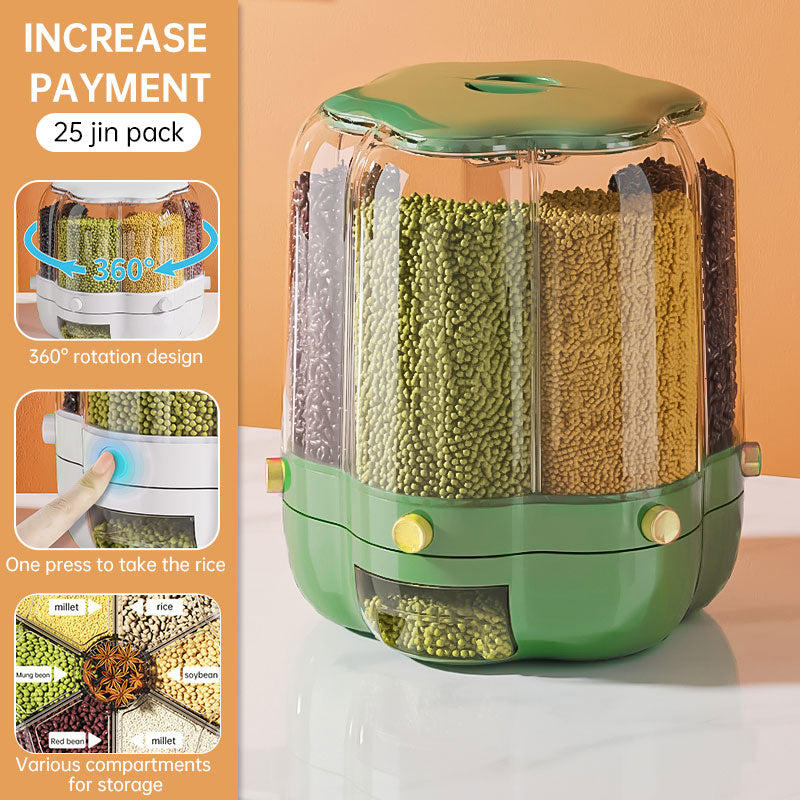 Rotatable Grain Storage Box – Divided Compartments, Insect & Moisture-Proof Household Storage