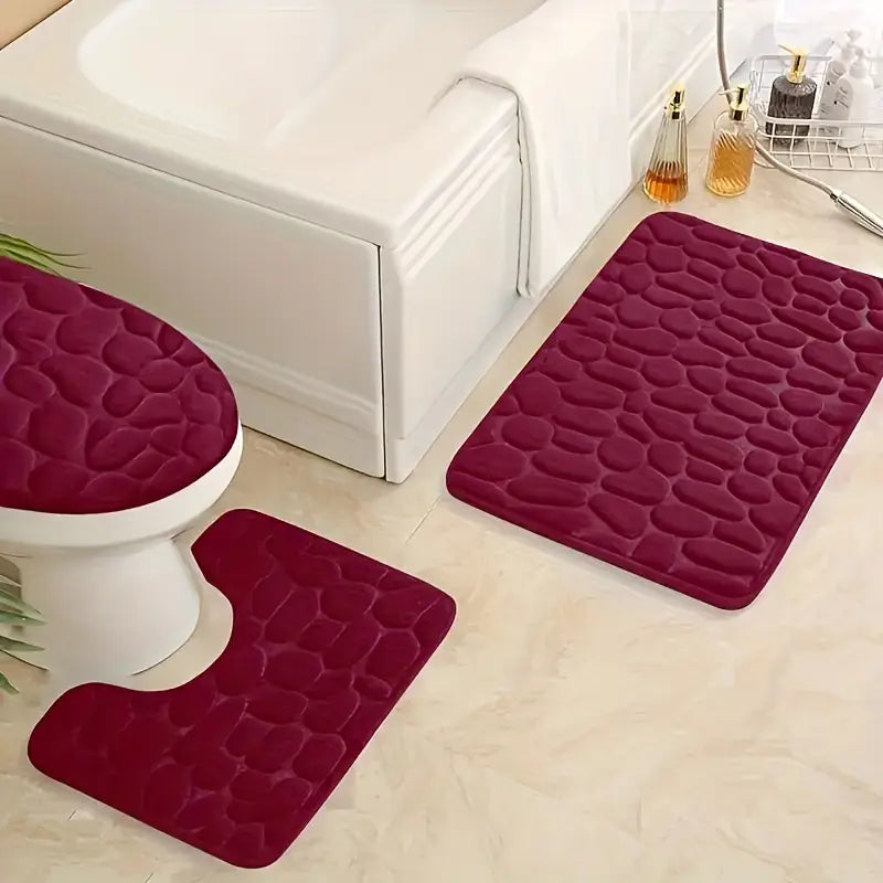 3pcs Embossed Quick-Drying Bath Mat Set – Non-Slip, Soft & Durable