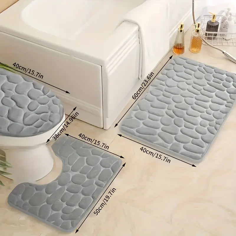 3pcs Embossed Quick-Drying Bath Mat Set – Non-Slip, Soft & Durable
