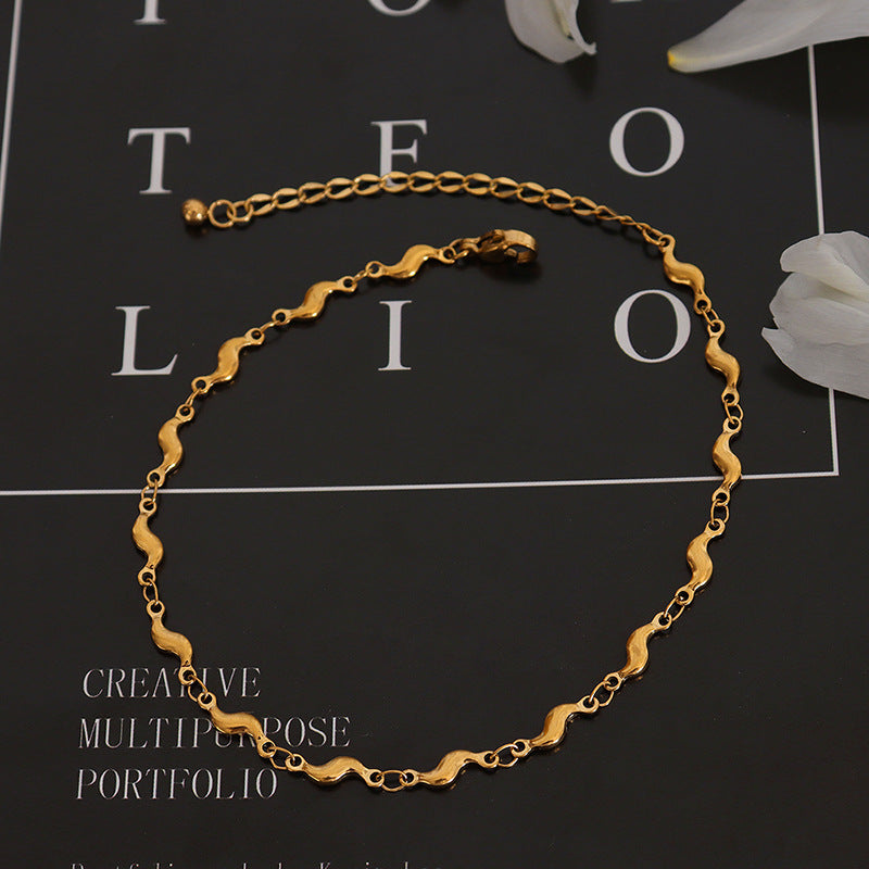 Titanium Steel 18K Gold Dolphin Anklet – Rustic Geometric Fashion Jewelry for Women