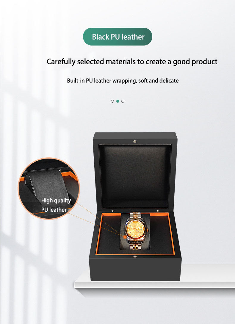 Luxury PU Leather Jewelry Box & Watch Box – High-End Flip Cover Black Gift Storage Packaging Set