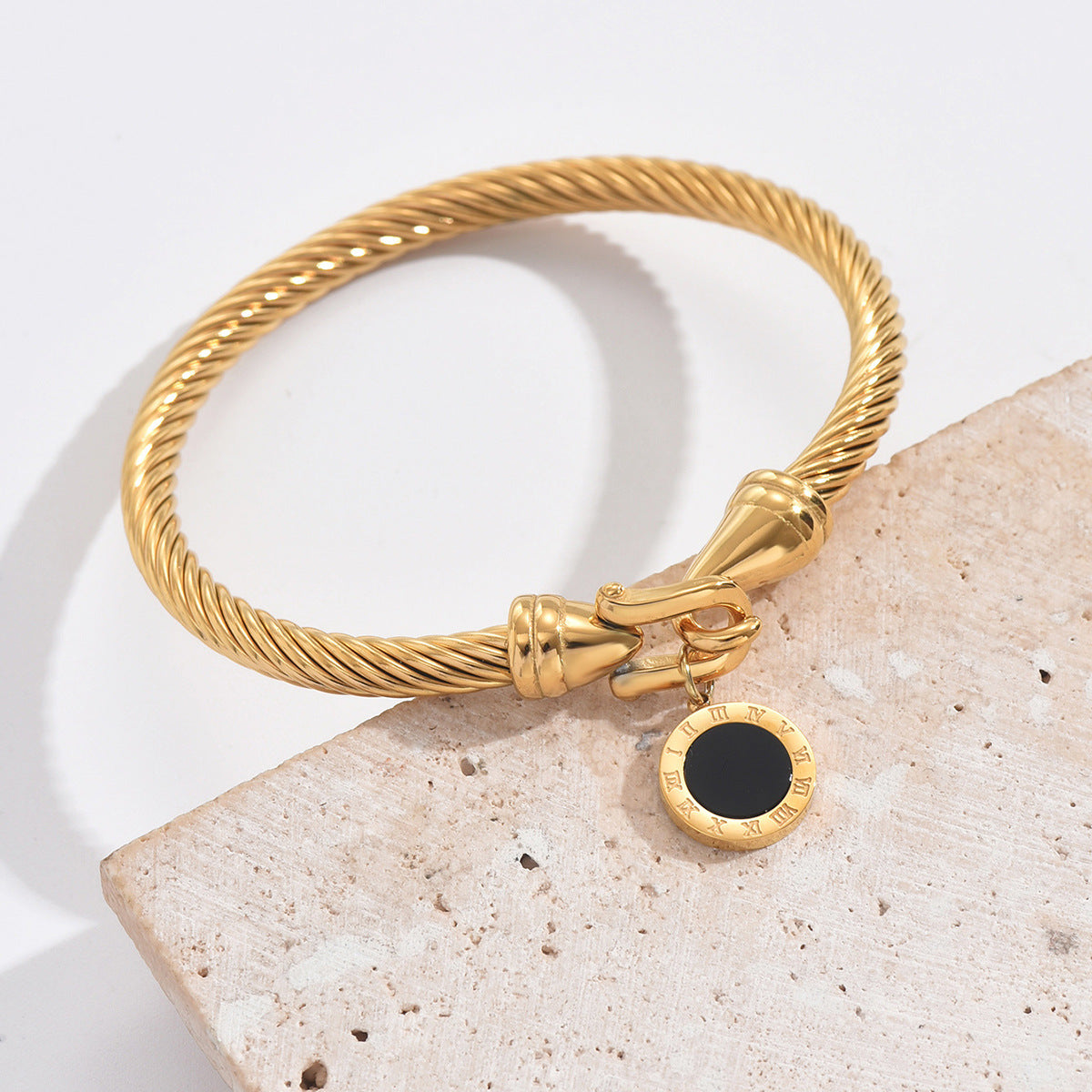 Multicolor Stainless Steel Women’s Bracelet – Roman Numeral Pendant & Fried Dough Twist Fashion Jewelry