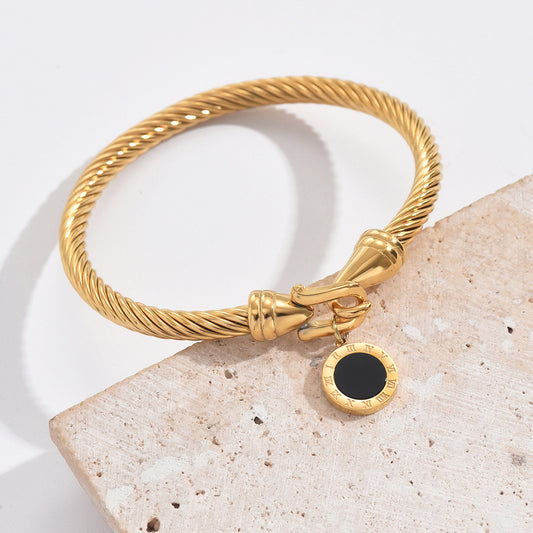 Multicolor Stainless Steel Women’s Bracelet – Roman Numeral Pendant & Fried Dough Twist Fashion Jewelry