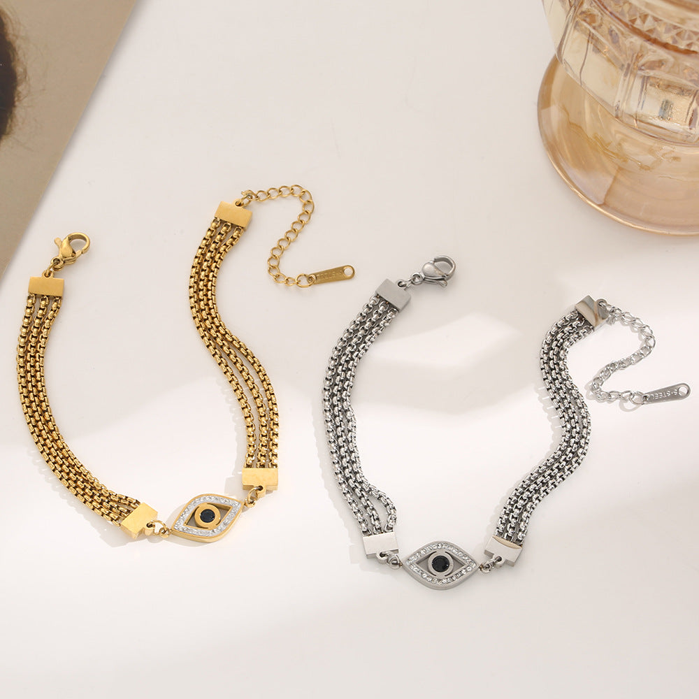 Evil Eye Stainless Steel Bracelet – Trendy Fashion Ethnic Style Inlaid Shell Jewelry for Women