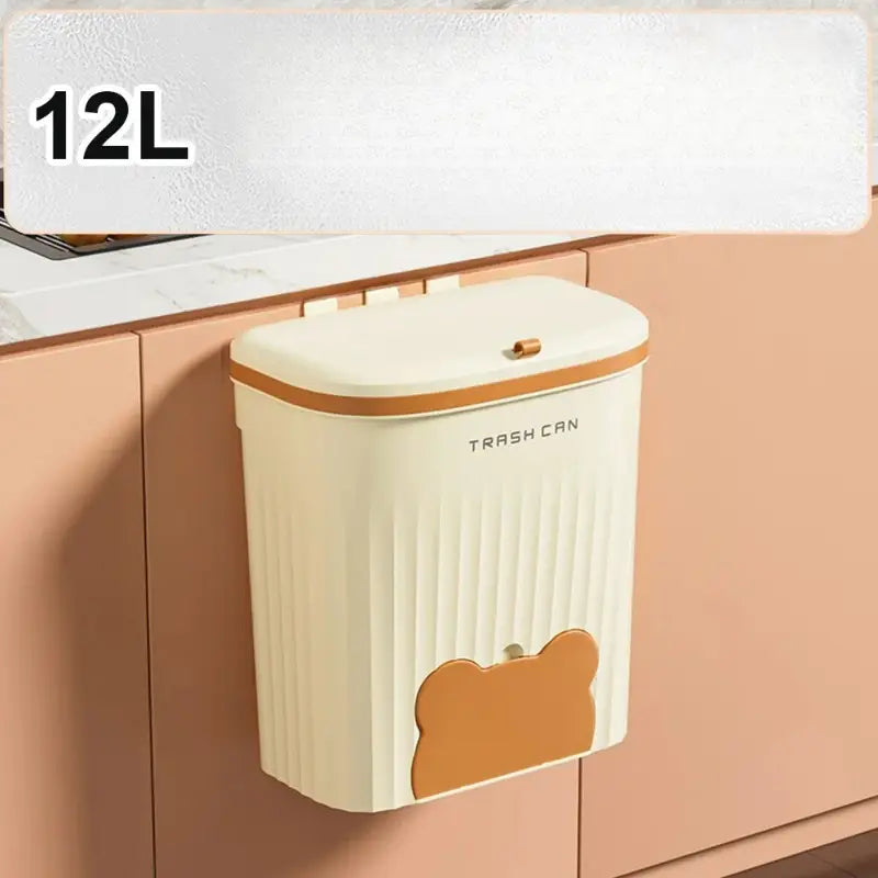 12L Wall-Mounted Kitchen Trash Can with Odor-Blocking Lid – Compact Wastebasket with Squeegee & Bag Storage Box for Cabinets, Under Sink & Counter tops