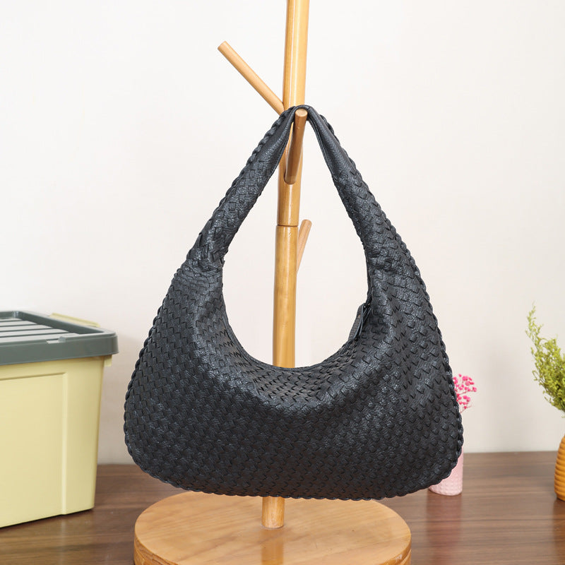 Women’s Large Leather Hobo Bag – Handmade Woven Patchwork Shoulder Bag with Big Capacity