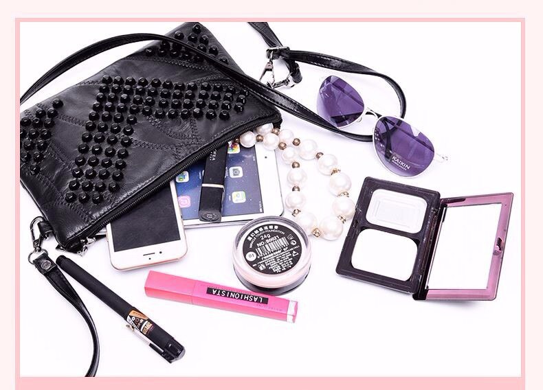 Fashion Genuine Leather Women Bag – High-Quality Rivet Shoulder Messenger & Crossbody Purse