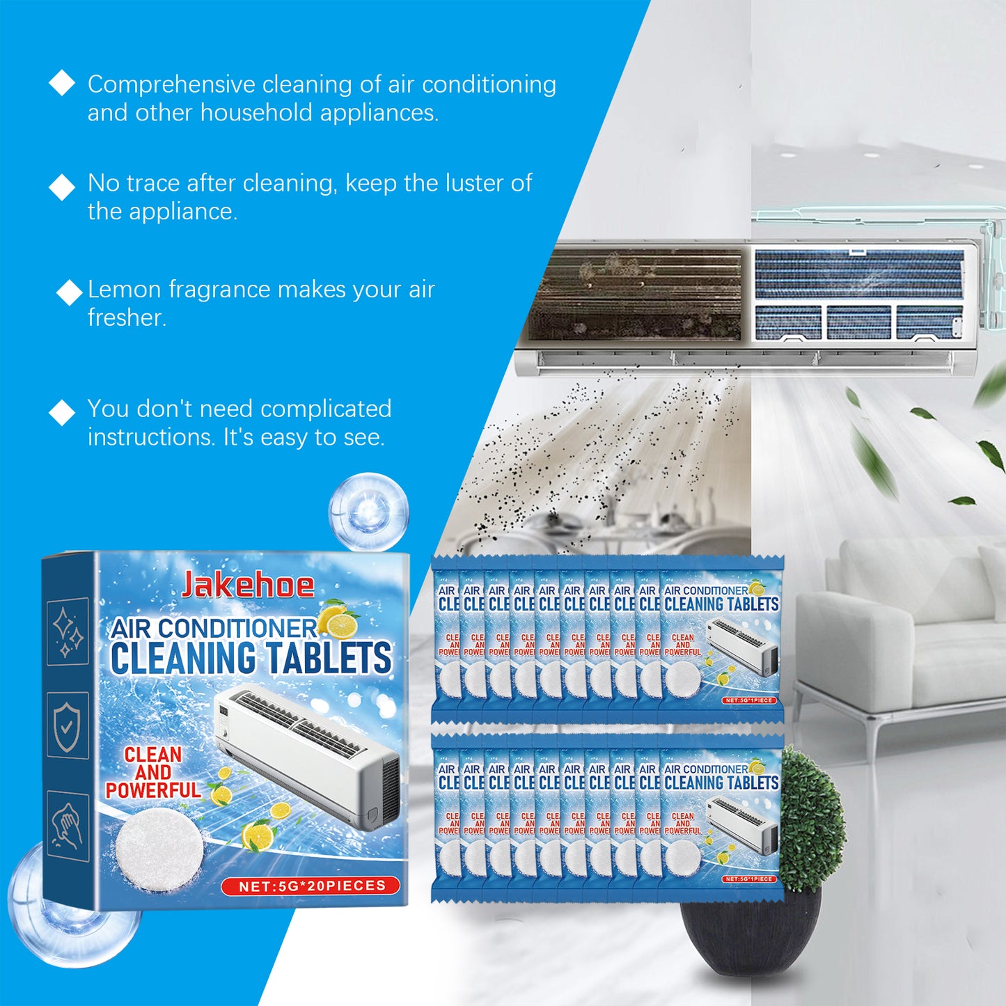 Jakehoe Air Conditioning Cleaning Sheet – Deep Clean Home AC Filter Dust & Odor Removal