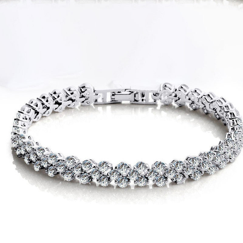 Heart Shaped Roman Crystal Silver Plated Bracelet – Luxury Diamond Fashion Jewelry Gift