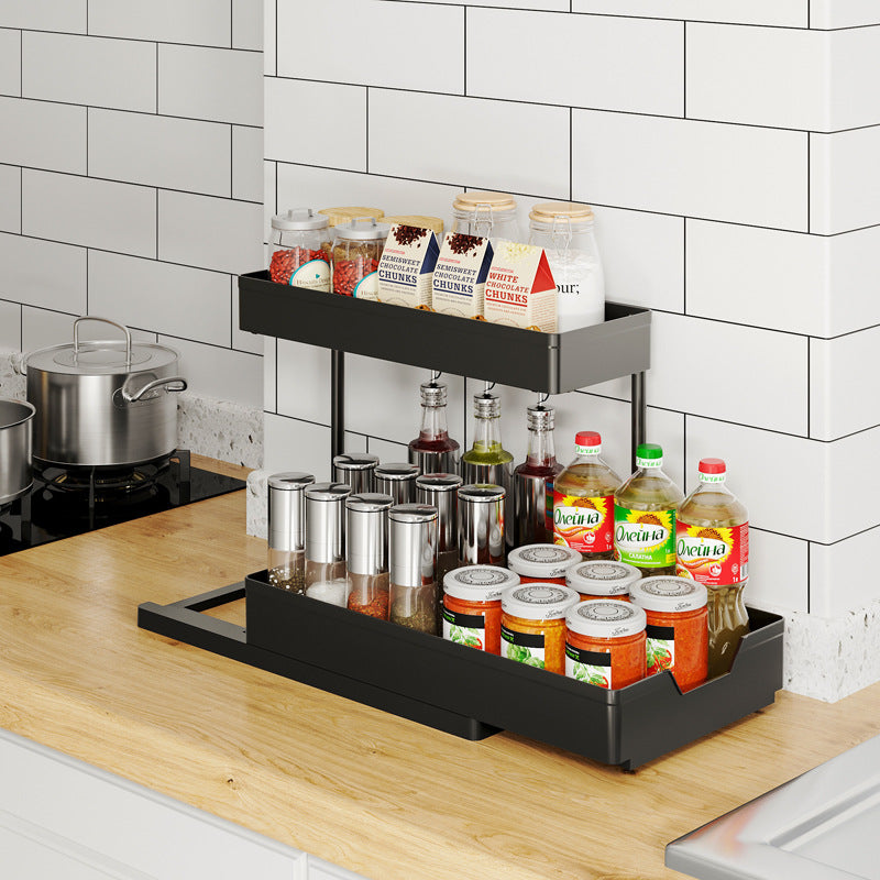 L-Shaped Kitchen Sink Storage Rack – Pull-Out Cabinet Organizer with Detachable Drawer Basket