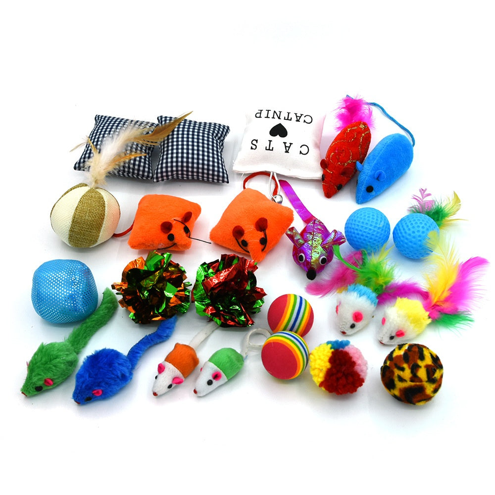 Cat Toy Set – 24-Piece Pet Catnip Bag, Rainbow Ball & Colorful Mouse Play Set