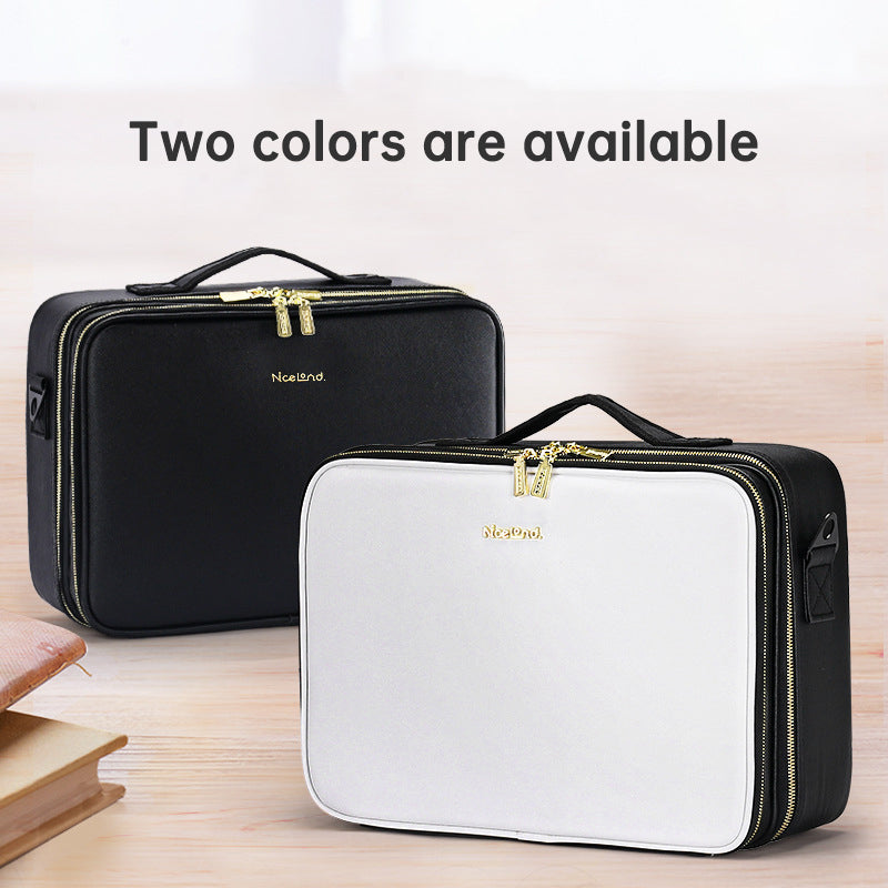 PU Portable Zipper Pouch Leather Makeup Organizer – Waterproof Zipper Pouch with Handle for Travel & Daily Use